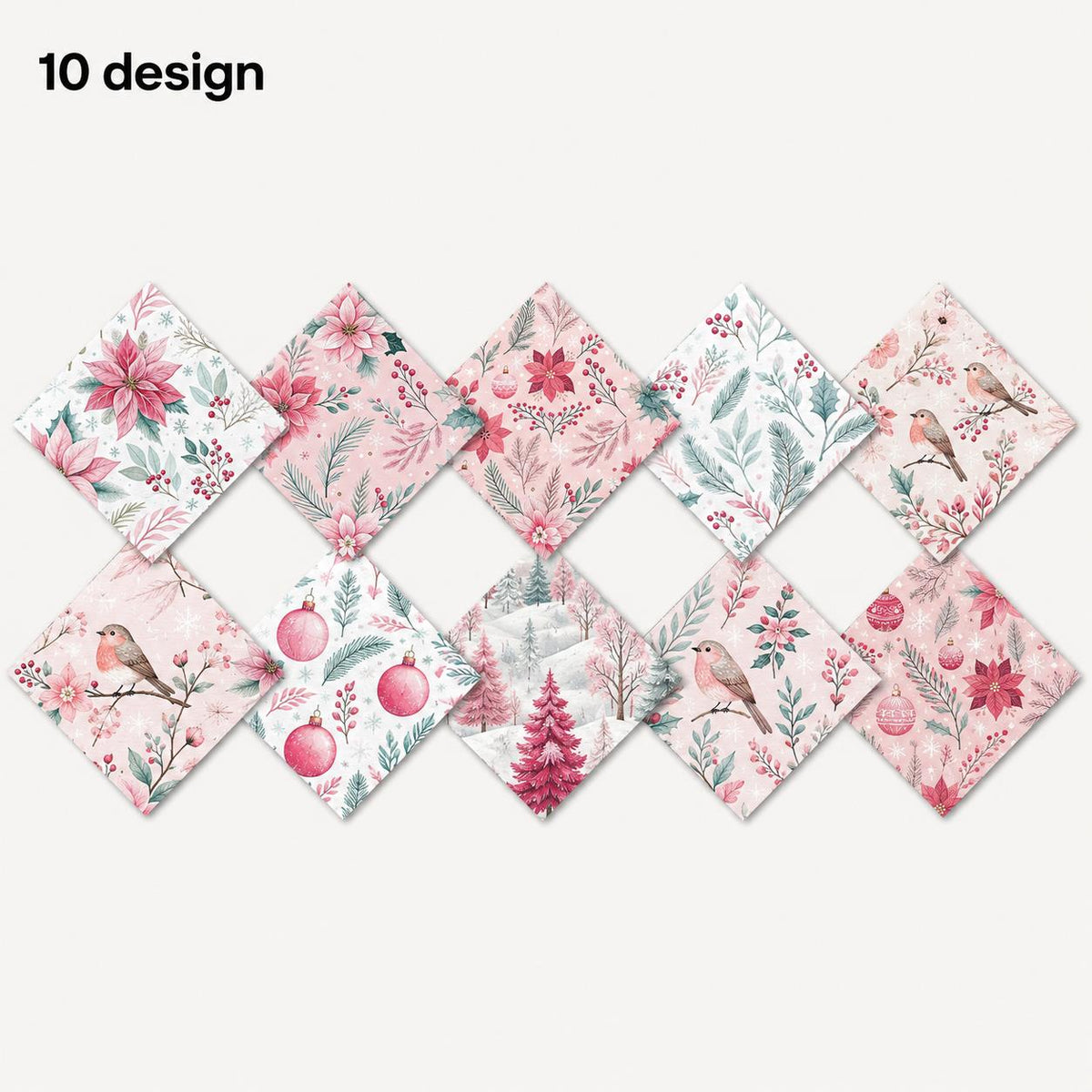 10Pc/Set Christmas Series Bird Flower Holly Pinecones Fat Quarter Fabric, Pre-Cut Square Fabric Assort, Fabric Set, Craft Fabric, Handmade DIY Patchwork Fabric,Home Quilting Sewing Fabric, Packaging Fabric, Scrapbooking Craft Hobbyist