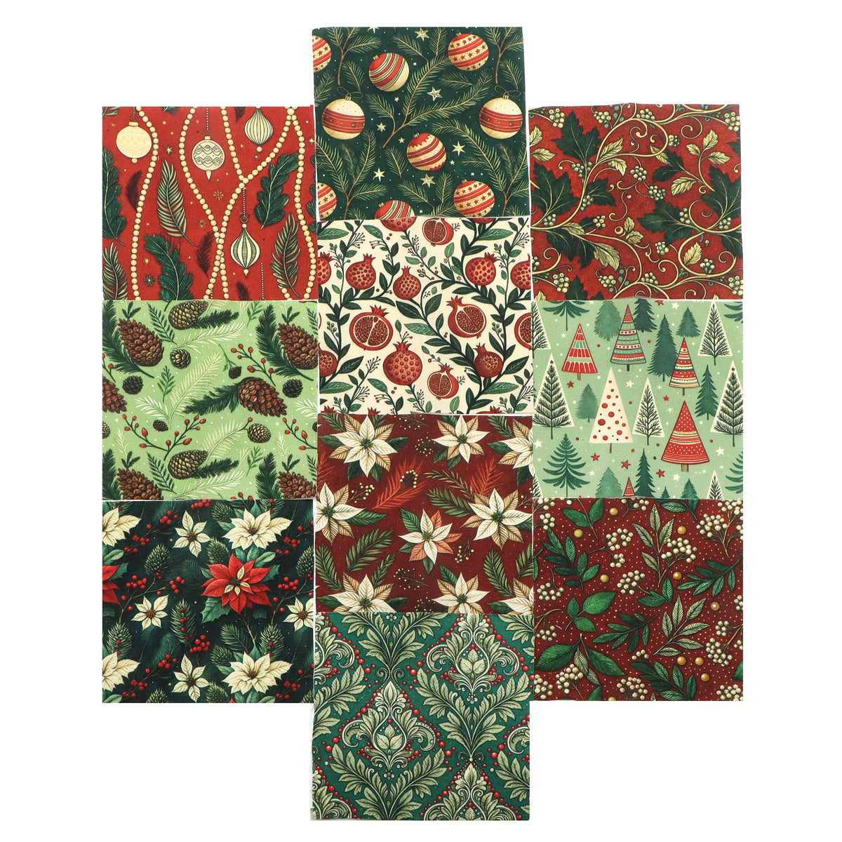 10Pc/Set Christmas Series Flower Tree Pinecones Star Fat Quarter Fabric, Pre-Cut Square Fabric Assort, Fabric Set, Craft Fabric, Handmade DIY Patchwork Fabric,Home Quilting Sewing Fabric, Packaging Fabric, Scrapbooking Craft Hobbyist