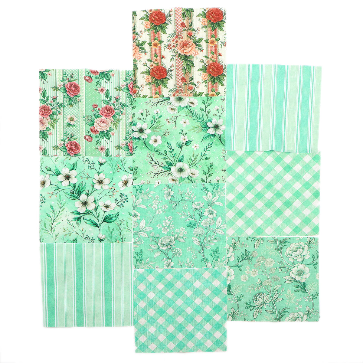 10pcs Charm Pack Set Floral Vintage Style Pattern Handmade DIY with Rich Color and Texture Elements 100% Polyester Patchwork in 10 Design Styles Suitable for Patchwork DIY Craft Projects DIY Wallet Making Gift Giving Bag Making Mother's Day Gift