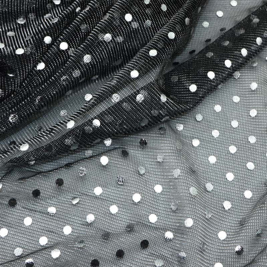 1Pc Silvery Dot Foiled Sheer Mesh Fabric - 59.06x19.68 inch Precut, Perfect for DIY Dance Outfits, Party Decorations, and Craft Projects, Hair Ties, Quilting & Sewing, Patchwork, Backdrop Fabric