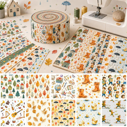 Autumn Duck Tree Leaf Jelly Roll Quilt Fabric - 10pcs 2.5x19 Inch Polyester Strips For Sewing, Patchwork & Crafting - Precut Fabric Set For DIY Quilting, Table Runners, Storage Pouches, Makeup Bags & Home Decor, Mother'S Day Gift, Birthday Gift For Mom