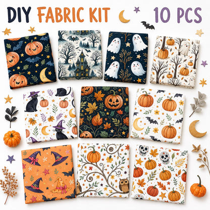 10Pc/Set Halloween Series Owl Skull Pumpkin Cat Moon Fat Quarter Fabric, Pre-Cut Square Fabric Assort, Fabric Set, Craft Fabric, Handmade DIY Patchwork Fabric,Home Quilting Sewing Fabric, Packaging Fabric, Scrapbooking Craft Hobbyist