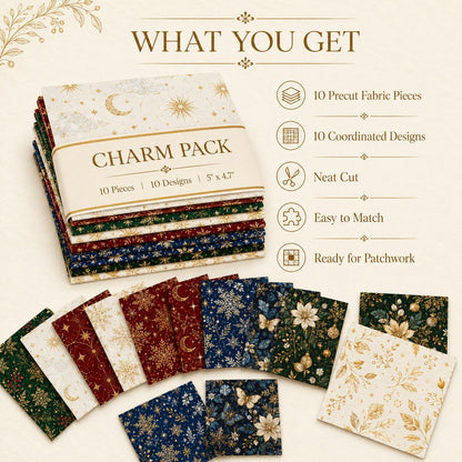 10pcs Charm Pack Set Christmas Holly Snow Pattern Vintage Style Handmade DIY with Rich Color and Texture Elements 100% Polyester Patchwork in 10 Design Styles Suitable for Patchwork DIY Craft Projects DIY Wallet Making Gift Giving Bag Making Mother's Day