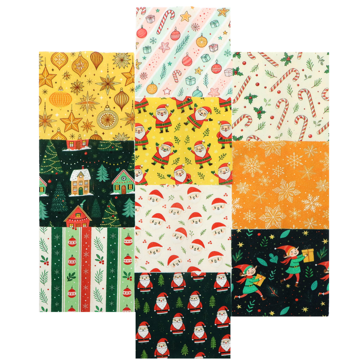 10Pc/Set Christmas Series Santa Claus Star Holly Gift Fat Quarter Fabric, Pre-Cut Square Fabric Assort, Fabric Set, Craft Fabric, Handmade DIY Patchwork Fabric,Home Quilting Sewing Fabric, Packaging Fabric, Scrapbooking Craft Hobbyist