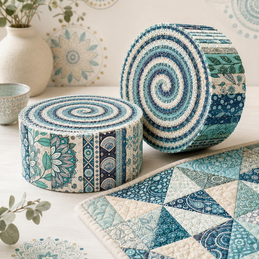 10pcs Vintage Geometric Ethnic Style Blue Jelly Roll Fabric Strips 2.5X19.7inch Pre-Cut 100% Polyester For Patchwork Quilts, Table Runners, Placemats, Tote Bags, Storage Pouches, Makeup Bags, Coasters, Quilt Blocks & Binding