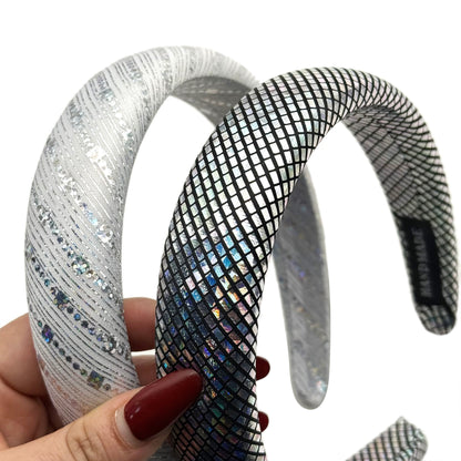 plaid grid Holographic Laser Crochet Headband