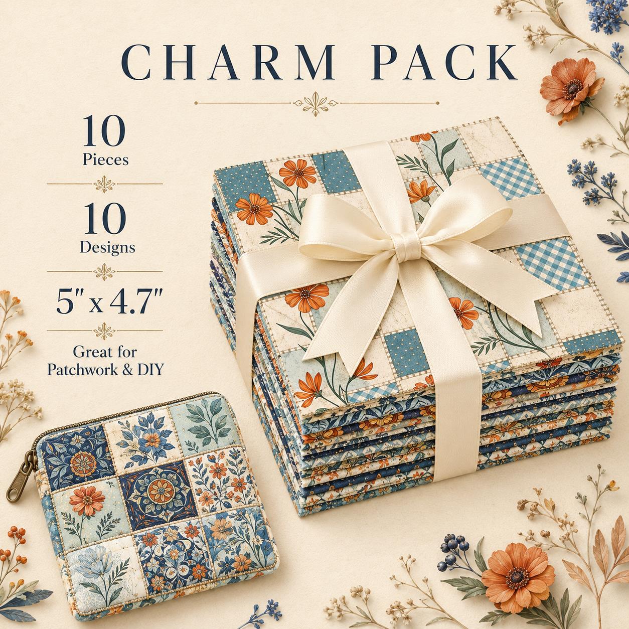 10Pc/Set Flower Plaid Daisy Blue Series Fat Quarter Fabric, Pre-Cut Square Fabric Assort, Fabric Set, Craft Fabric, Handmade DIY Patchwork Fabric,Home Quilting Sewing Fabric, Packaging Fabric, Scrapbooking Craft Hobbyist