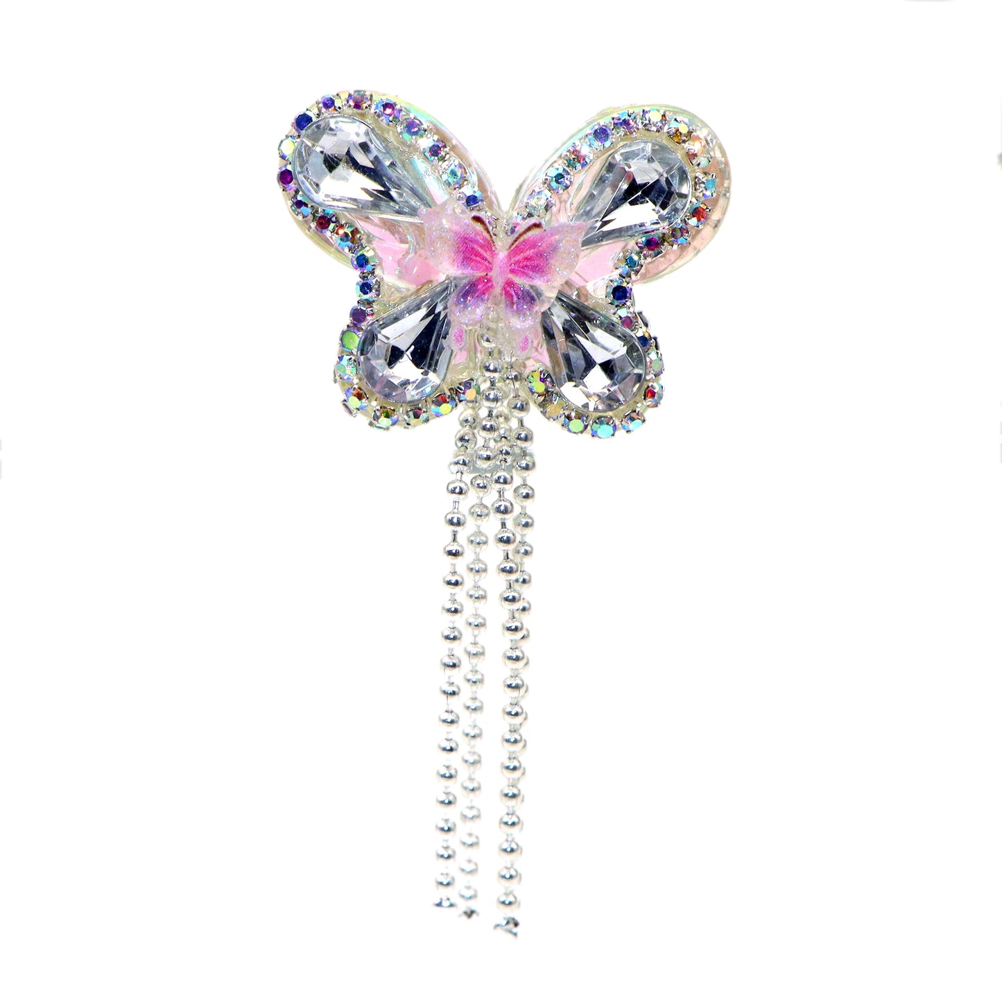 1Pc Luxury Butterfly Rhinestone Faux Crystal Beads with Tassel Loose Spacer Beads with Hole Jewelry Making DIY Bracelet Necklace Chain Earrings Pen Charm Bangle Decors Craft Supplies