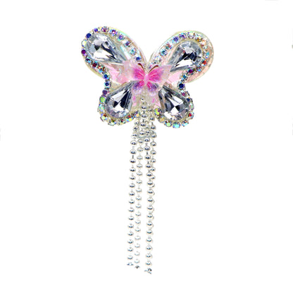 1Pc Luxury Butterfly Rhinestone Faux Crystal Beads with Tassel Loose Spacer Beads with Hole Jewelry Making DIY Bracelet Necklace Chain Earrings Pen Charm Bangle Decors Craft Supplies