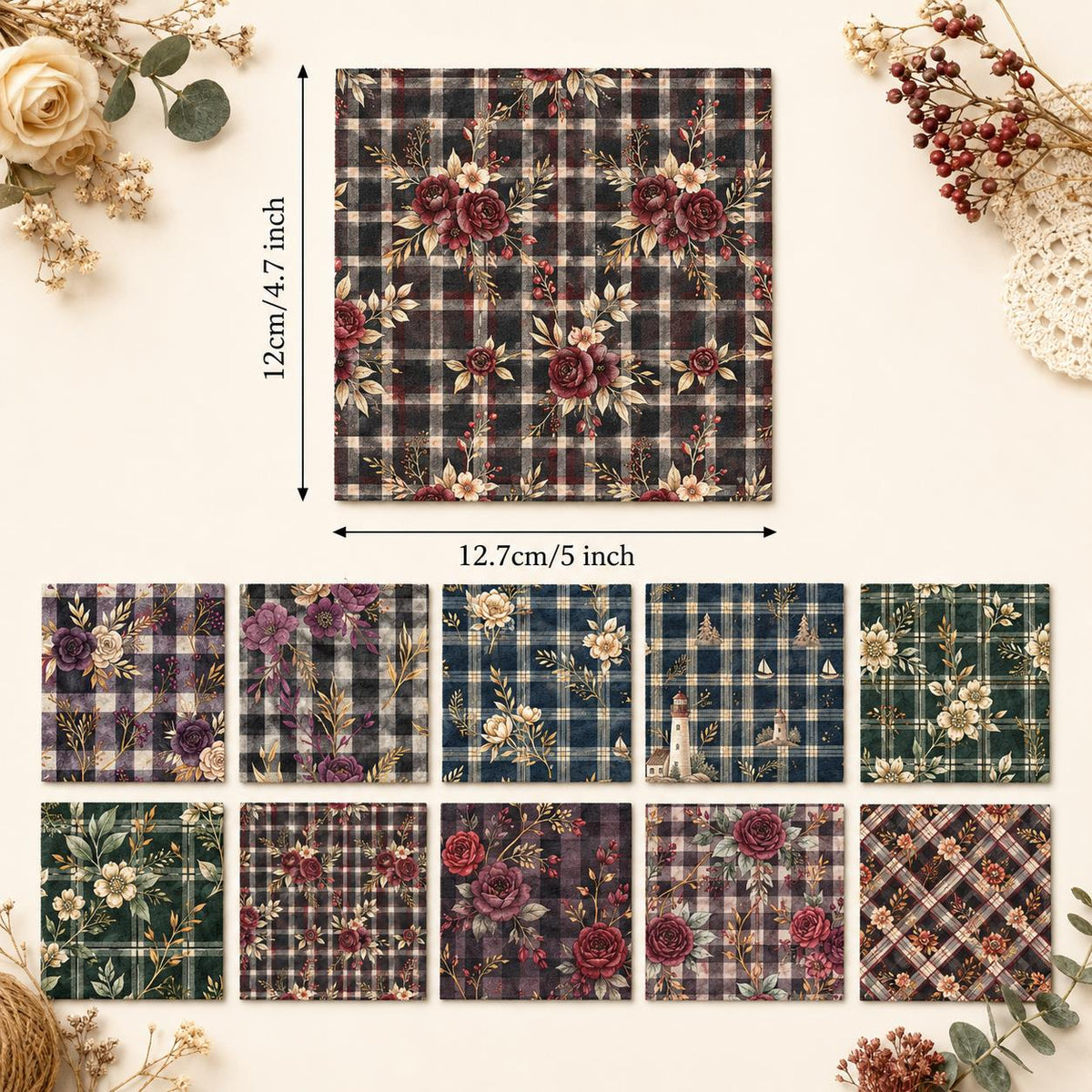10Pc/Set Flower Plaid Series Fat Quarter Fabric, Pre-Cut Square Fabric Assort, Fabric Set, Craft Fabric, Handmade DIY Patchwork Fabric,Home Quilting Sewing Fabric, Packaging Fabric, Scrapbooking Craft Hobbyist