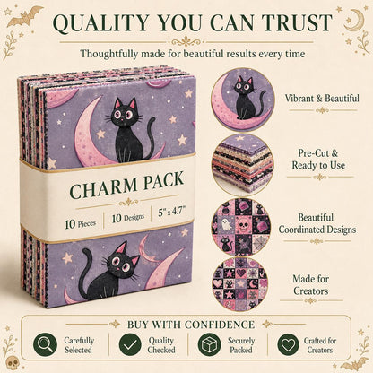 10pcs Charm Pack Set  Bat Ghost Skull Halloween Vintage Style Pattern Handmade DIY with Rich Color and Texture Elements 100% Polyester Patchwork in 10 Design Styles Suitable for Patchwork DIY Craft Projects DIY Wallet Making Gift Giving Bag Making