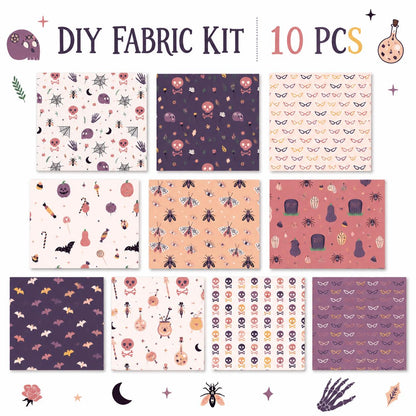 10pcs Charm Pack Set Bat Skull Spider Halloween Pattern Vintage Style Handmade DIY with Rich Color and Texture Elements 100% Polyester Patchwork in 10 Design Styles Suitable for Patchwork DIY Craft Projects DIY Wallet Making Gift Giving Bag Making Mother'