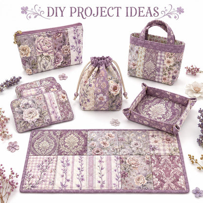 10Pc/Set Flower Purple Series Stripe Plaid Fat Quarter Fabric, Pre-Cut Square Fabric Assort, Fabric Set, Craft Fabric, Handmade DIY Patchwork Fabric,Home Quilting Sewing Fabric, Packaging Fabric, Scrapbooking Craft Hobbyist