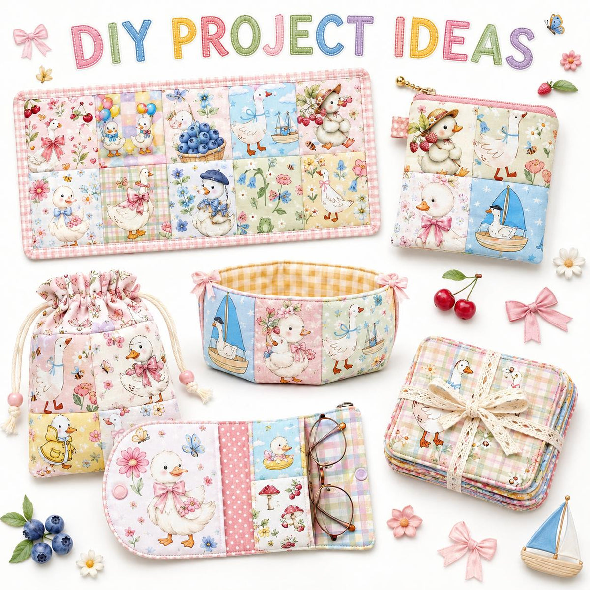 10pcs Charm Pack Set Duck Fruit Berry Pattern Vintage Style Handmade DIY with Rich Color and Texture Elements 100% Polyester Patchwork in 10 Design Styles Suitable for Patchwork DIY Craft Projects DIY Wallet Making Gift Giving Bag Making Mother's Day Gift