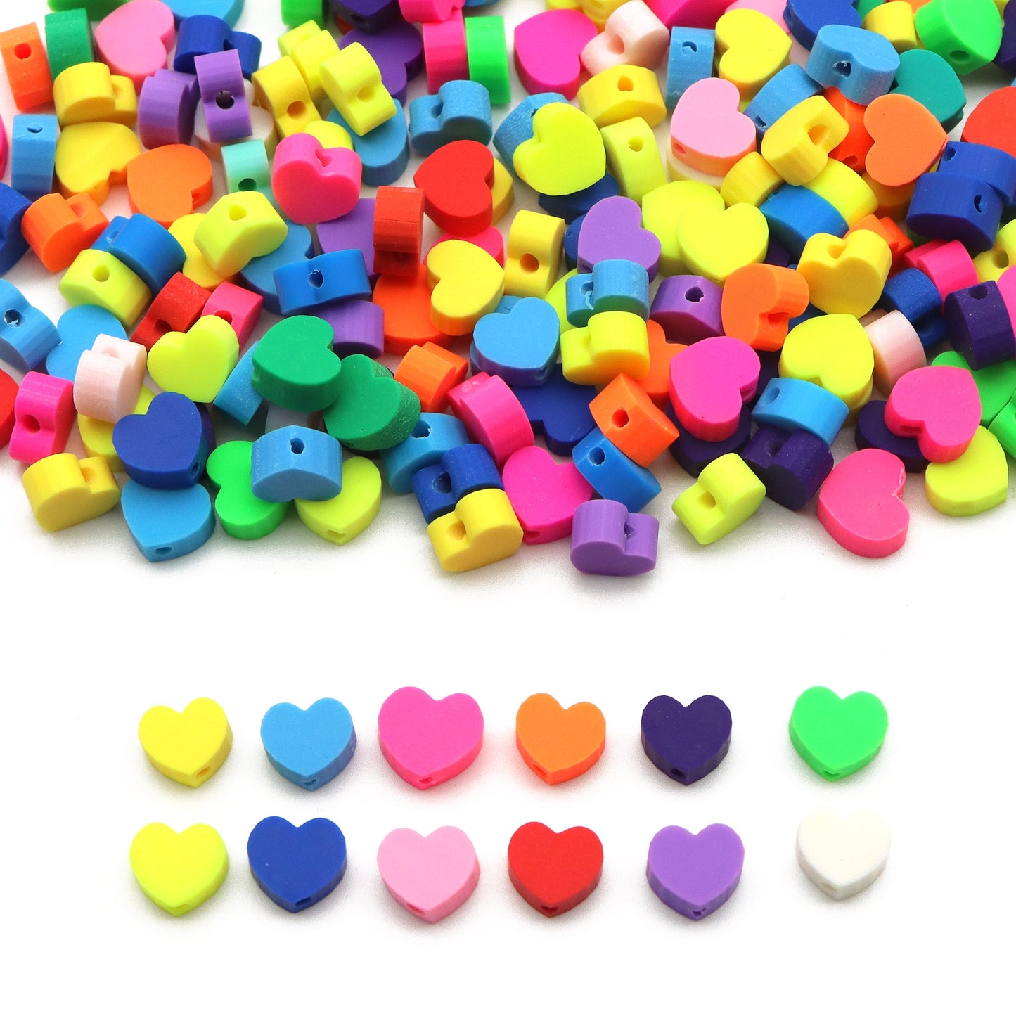 50pcs Virbant Colors Heart Shaped Polymer Clay Slice Beads - Realistic Charms DIY Jewelry Making, Spacer Beads for Customizable Bracelets and Accessories, Craft Supplies for Creative Projects