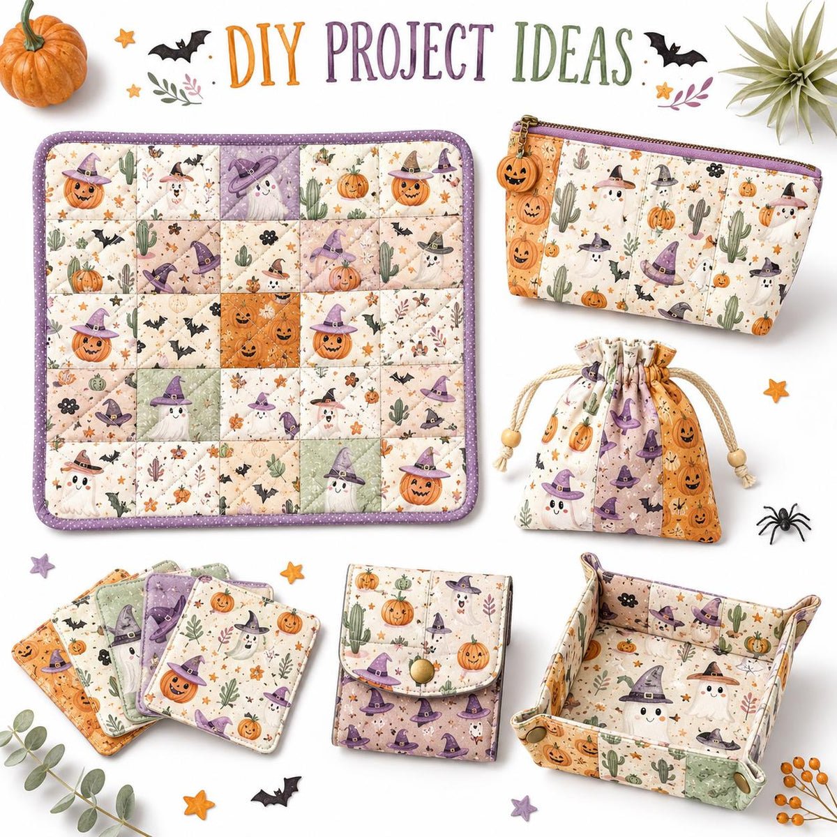 10pcs Charm Pack Set Halloween Pumpkin Ghost Holly Snow Pattern Vintage Style Handmade DIY with Rich Color and Texture Elements 100% Polyester Patchwork in 10 Design Styles Suitable for Patchwork DIY Craft Projects DIY Wallet Making Gift Giving Bag Making