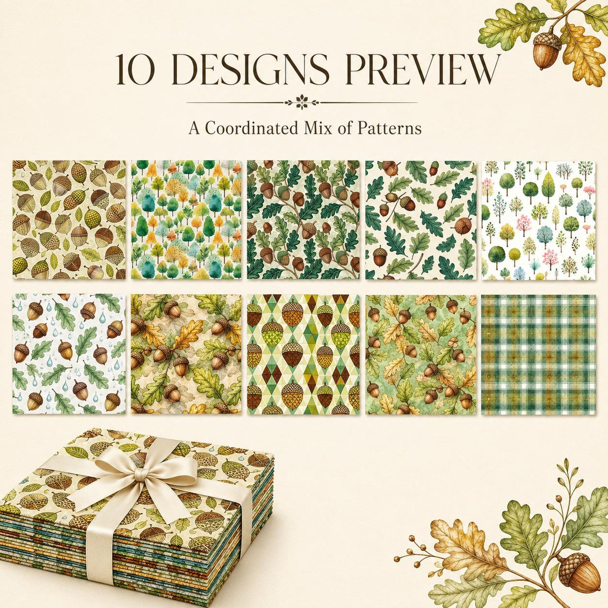 10pcs Charm Pack Set Pinecones Autumn Vintage Style Pattern Handmade DIY with Rich Color and Texture Elements 100% Polyester Patchwork in 10 Design Styles Suitable for Patchwork DIY Craft Projects DIY Wallet Making Gift Giving Bag Making Mother's Day Gift