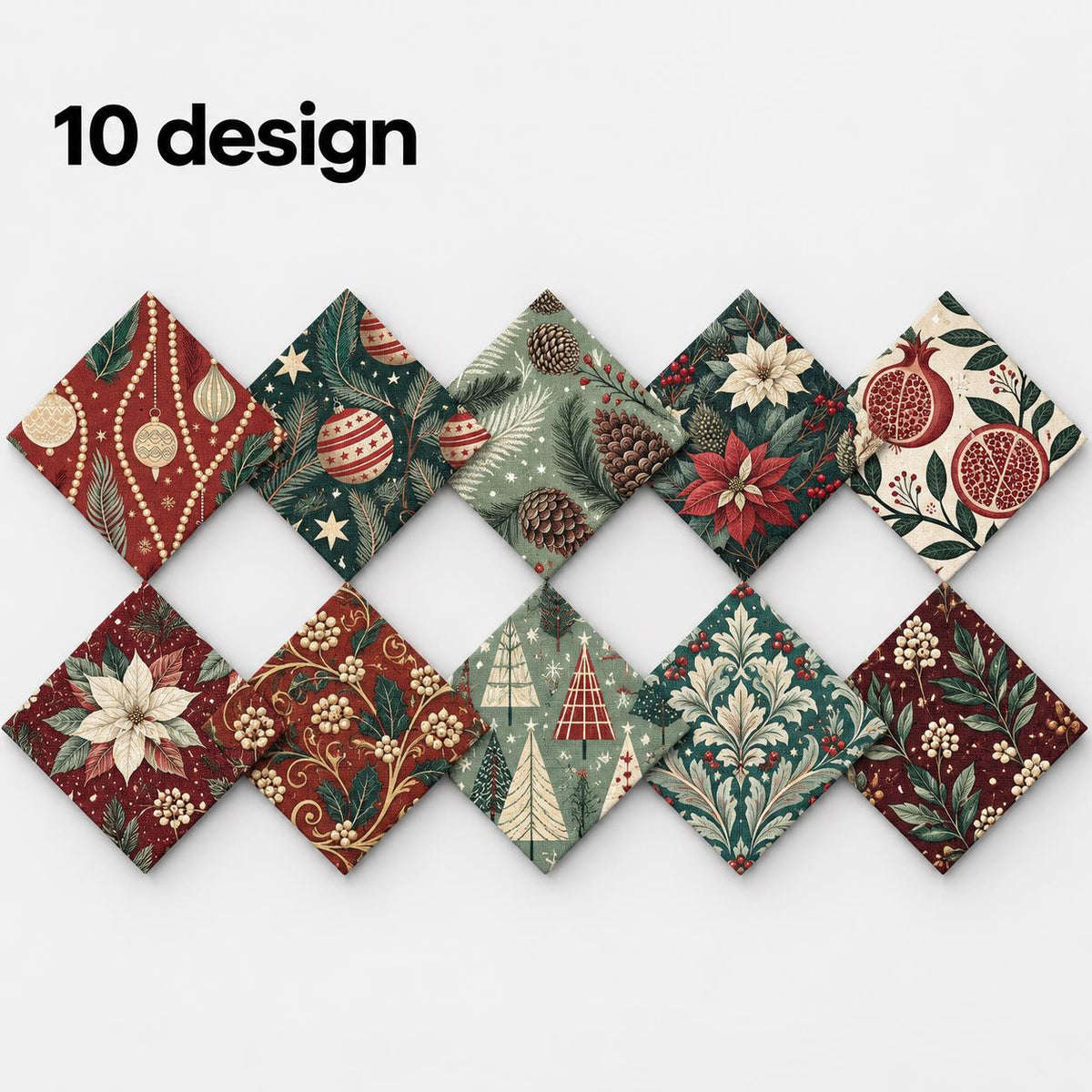 10Pc/Set Christmas Series Flower Tree Pinecones Star Fat Quarter Fabric, Pre-Cut Square Fabric Assort, Fabric Set, Craft Fabric, Handmade DIY Patchwork Fabric,Home Quilting Sewing Fabric, Packaging Fabric, Scrapbooking Craft Hobbyist