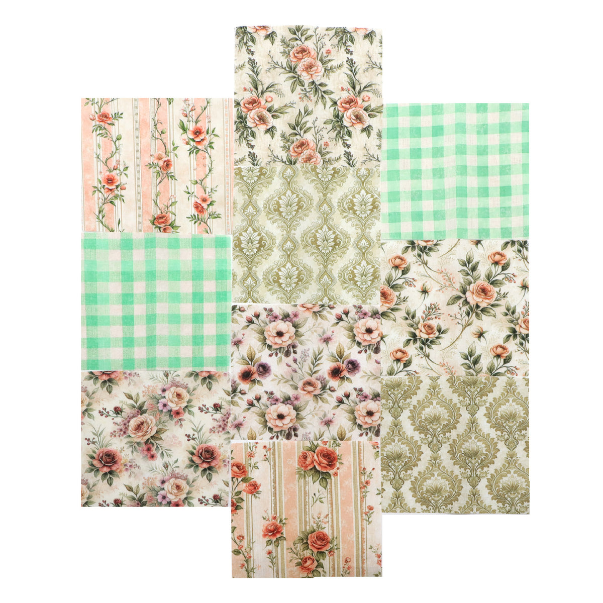 10pcs Charm Pack Set Floral Pattern Vintage Style Handmade DIY with Rich Color and Texture Elements 100% Polyester Patchwork in 10 Design Styles Suitable for Patchwork DIY Craft Projects DIY Wallet Making Gift Giving Bag Making Mother's Day Gift