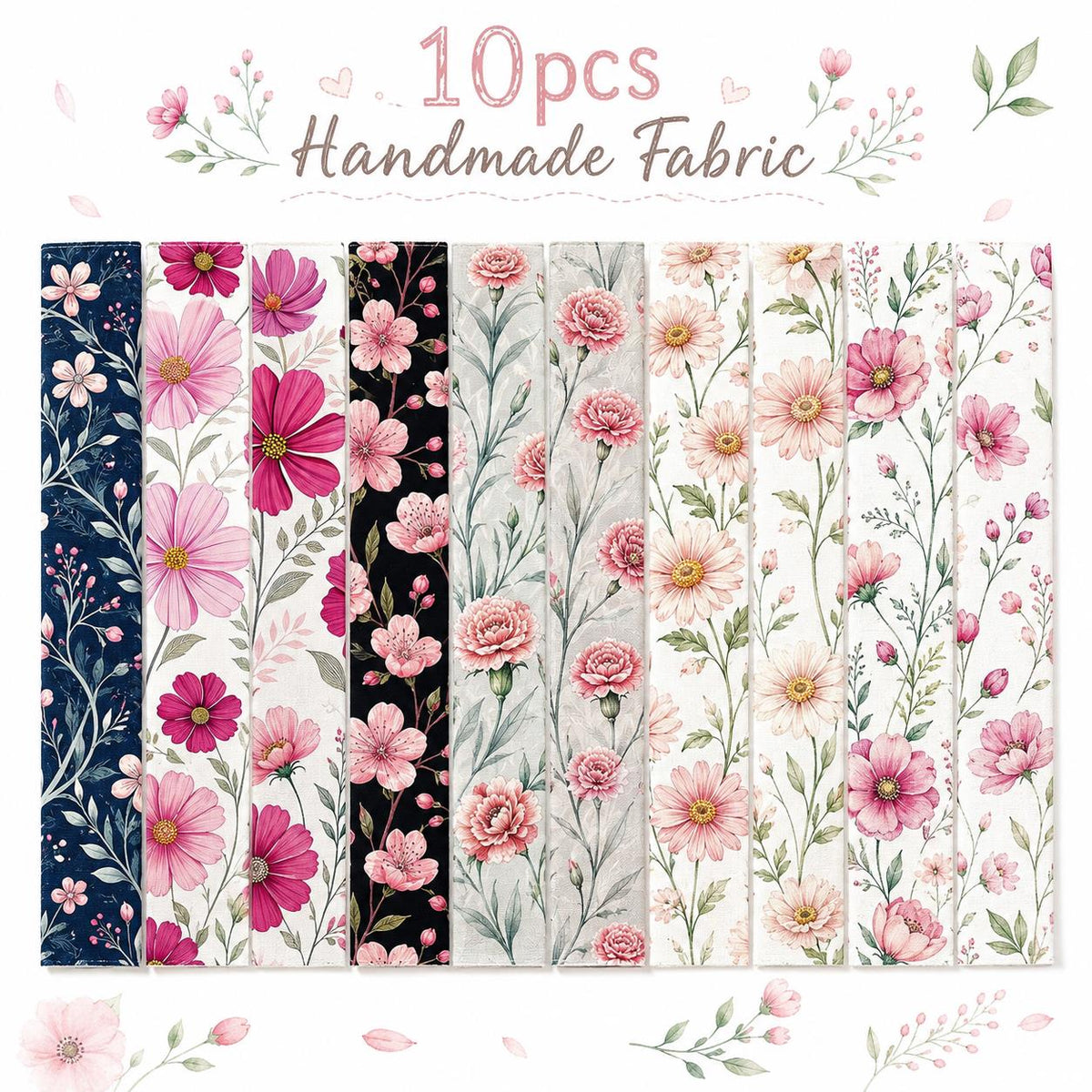 10pcs Vintage Floral Pattern Jelly Roll Fabric Strips 2.5X19.7inch Pre-Cut 100% Polyester For Patchwork Quilts, Table Runners, Placemats, Tote Bags, Storage Pouches, Makeup Bags, Coasters, Quilt Blocks & Binding