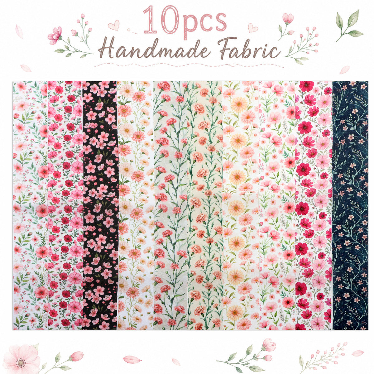 10pcs Vintage Floral Pattern Jelly Roll Fabric Strips 2.5X19.7inch Pre-Cut 100% Polyester For Patchwork Quilts, Table Runners, Placemats, Tote Bags, Storage Pouches, Makeup Bags, Coasters, Quilt Blocks & Binding