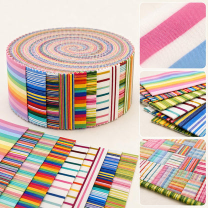 10pcs Vintage Striped Jelly Roll Fabric Strips 2.5X19.7inch Pre-Cut 100% Polyester For Patchwork Quilts, Table Runners, Placemats, Tote Bags, Storage Pouches, Makeup Bags, Coasters, Quilt Blocks & Binding