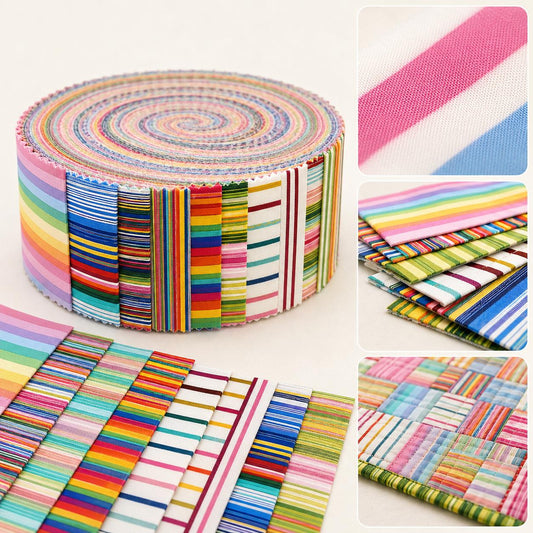 10pcs Vintage Striped Jelly Roll Fabric Strips 2.5X19.7inch Pre-Cut 100% Polyester For Patchwork Quilts, Table Runners, Placemats, Tote Bags, Storage Pouches, Makeup Bags, Coasters, Quilt Blocks & Binding