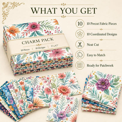 10Pc/Set Flower Series Fat Quarter Fabric, Pre-Cut Square Fabric Assort, Fabric Set, Craft Fabric, Handmade DIY Patchwork Fabric,Home Quilting Sewing Fabric, Packaging Fabric, Scrapbooking Craft Hobbyist