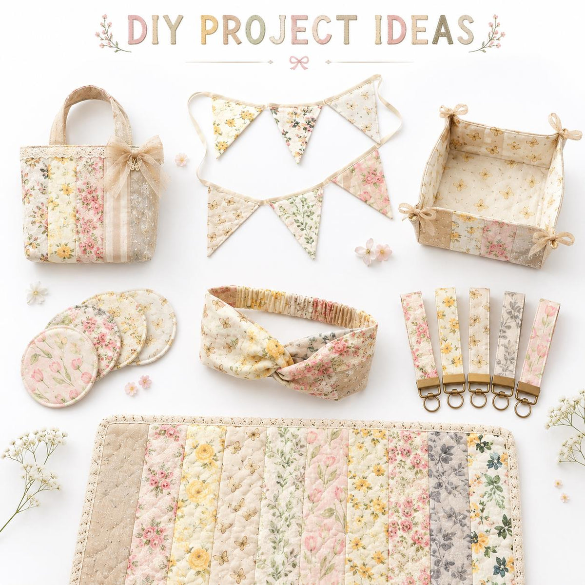 10Pc/Set, Making 10 Images 1pc Each, Each Size: 6.3*50cm Butterfly Floral Beige Series Sliced Fabric Set Style Combination, Polyester Jelly Roll Fabric Strips, Pre-Cut Quilting Squares, For Quilting DIY, Handicrafts And Sewing, Blankets, Rugs, Interior De