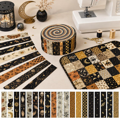 20pcs Skull Hand Black Series Jelly Roll Sliced Fabric Strips 2.5X19.7inch Delicate Printed Multi-Color 100% Polyester for DIY Handmade Patchwork, Table Runners, Placemats, Tote Bags, Storage Pouches, Makeup Bags, Coasters, Quilt Blocks & Binding Pre-cut