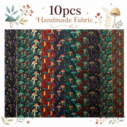 10pcs Vintage Mushroom Floral Pattern Jelly Roll Fabric Strips 2.5X19.7inch Pre-Cut 100% Polyester For Patchwork Quilts, Table Runners, Placemats, Tote Bags, Storage Pouches, Makeup Bags, Coasters, Quilt Blocks & Binding