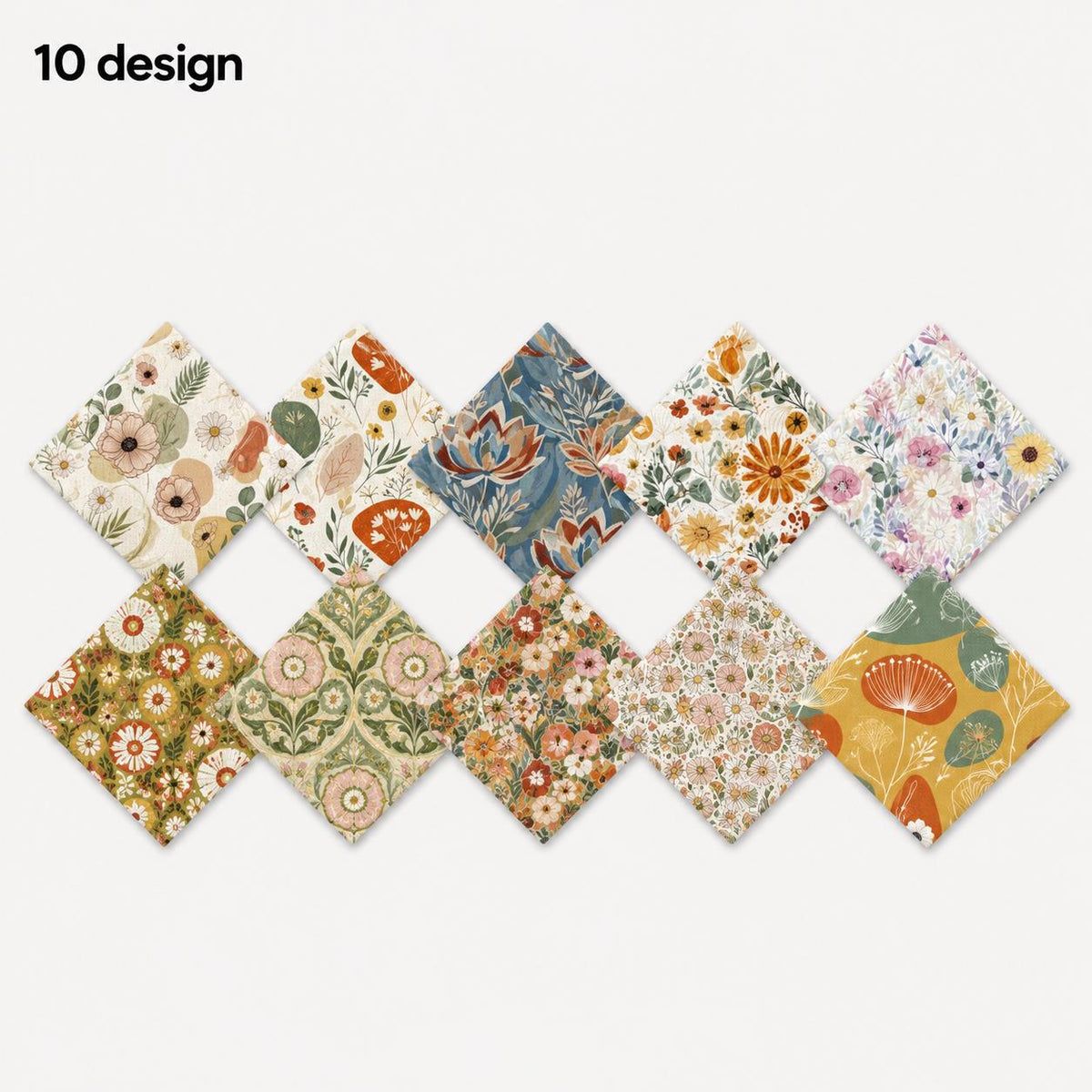 10pcs Charm Pack Set PaInt Splatter Floral Pattern 100% Polyester Patchwork in 10 Design Styles, Ready-To-Sew Without Cutting, Suitable For Patchwork Wallet Making Gift Giving Tote Bags Coasters DIY Craft Projects