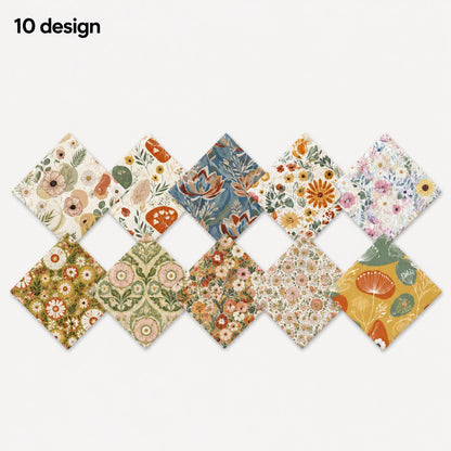 10pcs Charm Pack Set PaInt Splatter Floral Pattern 100% Polyester Patchwork in 10 Design Styles, Ready-To-Sew Without Cutting, Suitable For Patchwork Wallet Making Gift Giving Tote Bags Coasters DIY Craft Projects