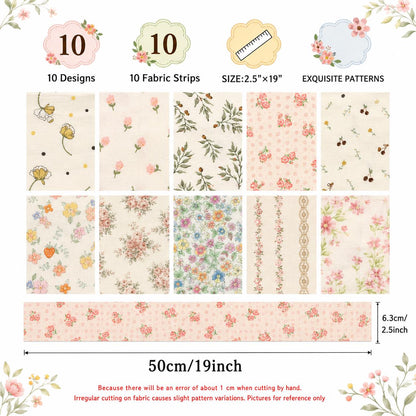10pcs Vintage Floral Pattern Jelly Roll Fabric Strips 2.5X19.7inch Pre-cut 100% Polyester for Patchwork Quilts, Table Runners, Placemats, Tote Bags, Storage Pouches, Makeup Bags, Coasters, Quilt Blocks & Binding Multi-color