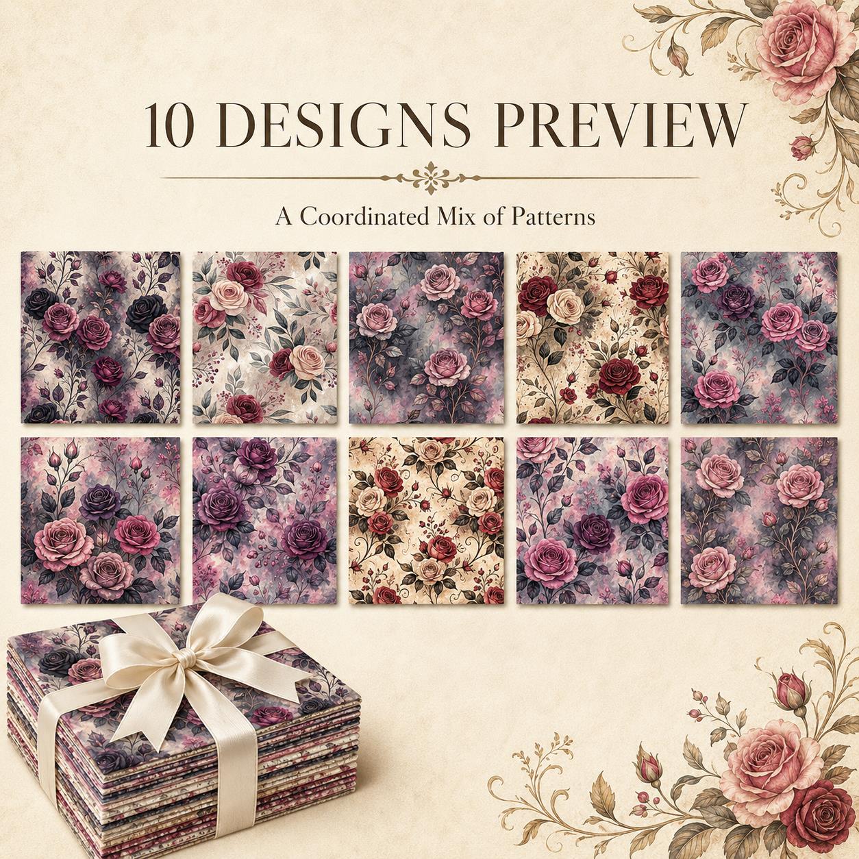 10pcs Charm Pack Set Floral Vintage Style Pattern Handmade DIY with Rich Color and Texture Elements 100% Polyester Patchwork in 10 Design Styles Suitable for Patchwork DIY Craft Projects DIY Wallet Making Gift Giving Bag Making Mother's Day Gift
