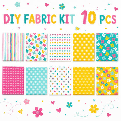 10Pc/Set Flower Heart Dot Stripe Series Fat Quarter Fabric, Pre-Cut Square Fabric Assort, Fabric Set, Craft Fabric, Handmade DIY Patchwork Fabric,Home Quilting Sewing Fabric, Packaging Fabric, Scrapbooking Craft Hobbyist