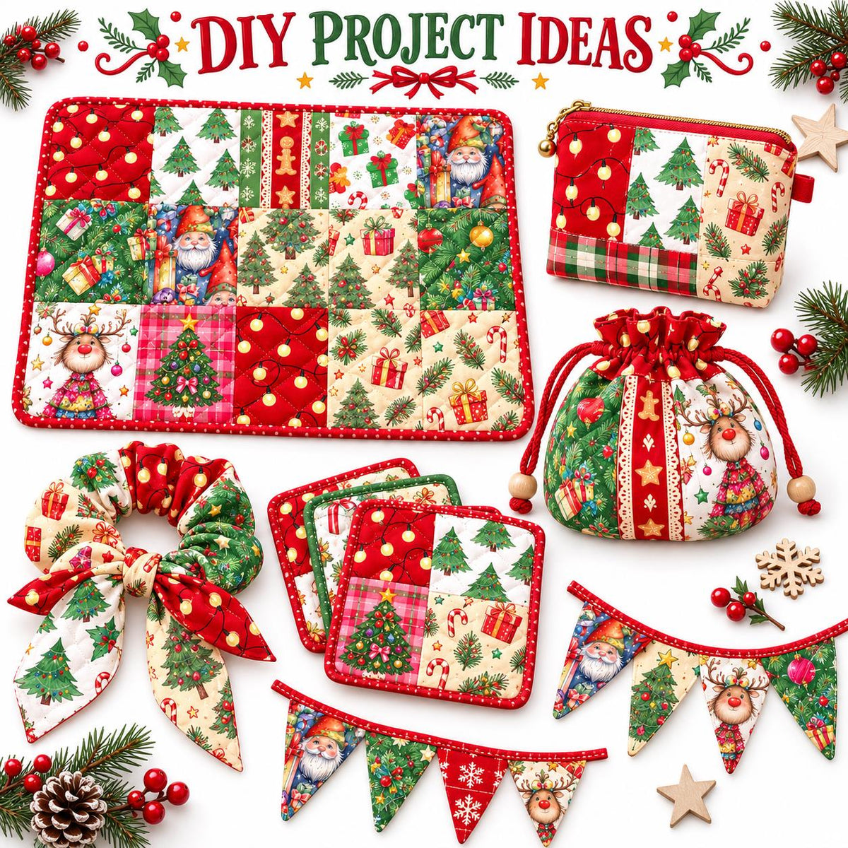 10Pc/Set Christmas Series Star Plaid Deer Santa Claus Crutch Fat Quarter Fabric, Pre-Cut Square Fabric Assort, Fabric Set, Craft Fabric, Handmade DIY Patchwork Fabric,Home Quilting Sewing Fabric, Packaging Fabric, Scrapbooking Craft Hobbyist