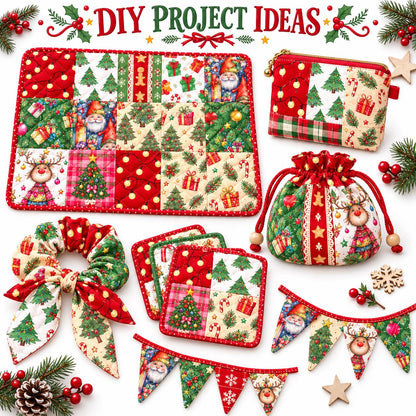 10Pc/Set Christmas Series Star Plaid Deer Santa Claus Crutch Fat Quarter Fabric, Pre-Cut Square Fabric Assort, Fabric Set, Craft Fabric, Handmade DIY Patchwork Fabric,Home Quilting Sewing Fabric, Packaging Fabric, Scrapbooking Craft Hobbyist