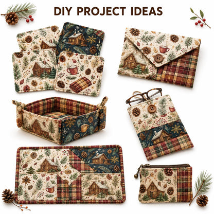10Pc/Set Christmas Series Cup Tree House Coffee Plaid Fat Quarter Fabric, Pre-Cut Square Fabric Assort, Fabric Set, Craft Fabric, Handmade DIY Patchwork Fabric,Home Quilting Sewing Fabric, Packaging Fabric, Scrapbooking Craft Hobbyist