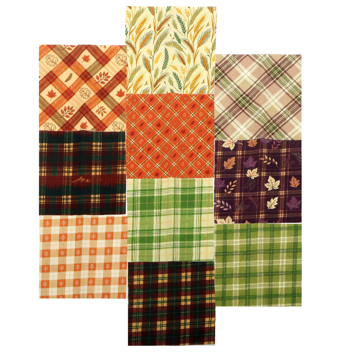 10Pc/Set Autumn Series Plaid Leaves Maple Leaf Fat Quarter Fabric, Pre-Cut Square Fabric Assort, Fabric Set, Craft Fabric, Handmade DIY Patchwork Fabric,Home Quilting Sewing Fabric, Packaging Fabric, Scrapbooking Craft Hobbyist