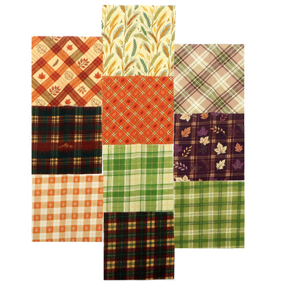 10Pc/Set Autumn Series Plaid Leaves Maple Leaf Fat Quarter Fabric, Pre-Cut Square Fabric Assort, Fabric Set, Craft Fabric, Handmade DIY Patchwork Fabric,Home Quilting Sewing Fabric, Packaging Fabric, Scrapbooking Craft Hobbyist