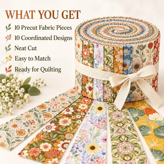 10pcs Vintage Floral Pattern Jelly Roll Fabric Strips 2.5X19.7inch Pre-Cut 100% Polyester For Patchwork Quilts, Table Runners, Placemats, Tote Bags, Storage Pouches, Makeup Bags, Coasters, Quilt Blocks & Binding