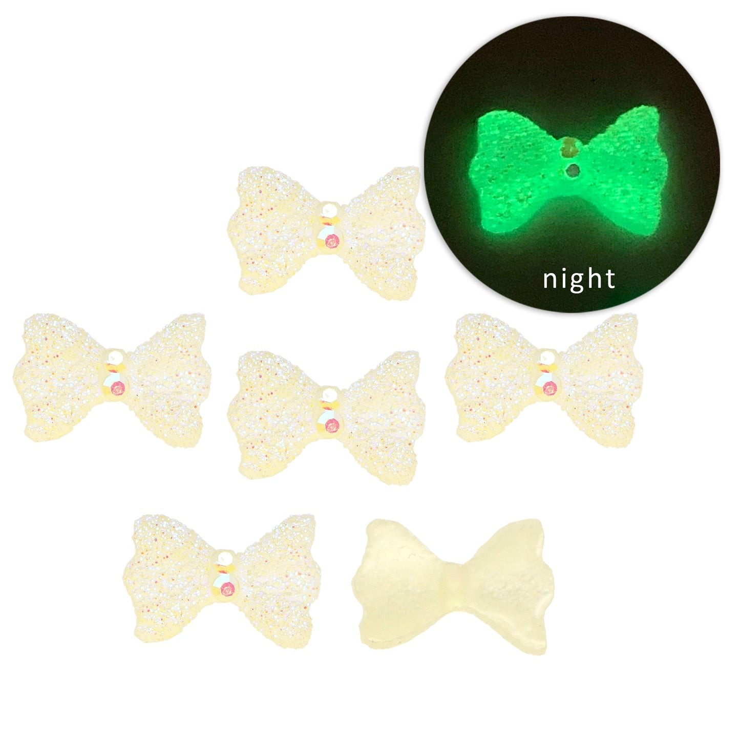 20Pcs/pack Glow in the Dark Acrylic Beads Bowknot Shaped Plain Solid Color for Jewelry Making DIY Bracelet Necklace Chain Earrings Charm Decors For Nail Art Design Crafts Jewelry Accessories
