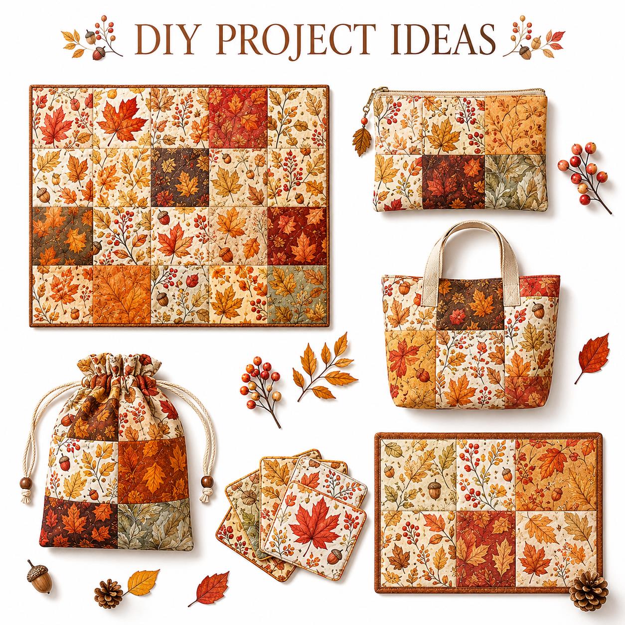 10Pc/Set Fall Autumn Series Maple Leaf  Pinecones Fat Quarter Fabric, Pre-Cut Square Fabric Assort, Fabric Set, Craft Fabric, Handmade DIY Patchwork Fabric,Home Quilting Sewing Fabric, Packaging Fabric, Scrapbooking Craft Hobbyist
