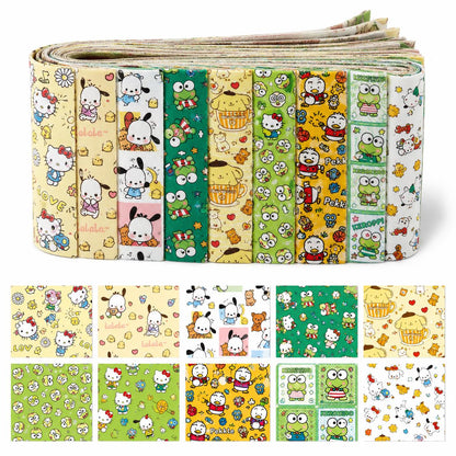 10pcs/Set, Making 10 Images 1pc Each, Each Size: 2.48*19.69inch Hello Kitty Pochacco Sanrio Series Sliced Fabric Set Style Combination, Polyester Jelly Roll Fabric Strips, Pre-Cut Quilting Squares, for Quilting DIY, Handicrafts And Sewing, Blankets, Rugs