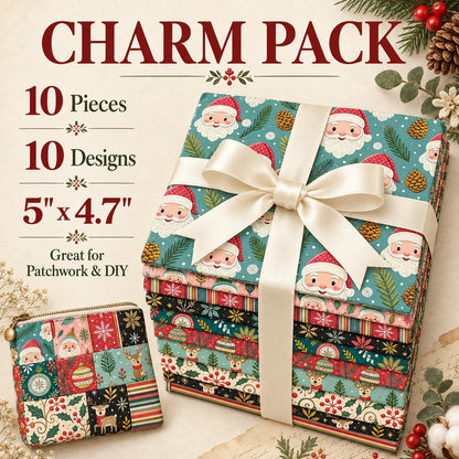 10Pc/Set Christmas Series Flower Stripe Plaid Deer Santa Claus Holly Pinecones Fat Quarter Fabric, Pre-Cut Square Fabric Assort, Fabric Set, Craft Fabric, Handmade DIY Patchwork Fabric,Home Quilting Sewing Fabric, Packaging Fabric, Scrapbooking Craft Hobb