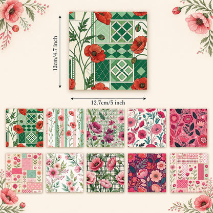 10Pc/Set Flower Series Stripe Dot Fat Quarter Fabric, Pre-Cut Square Fabric Assort, Fabric Set, Craft Fabric, Handmade DIY Patchwork Fabric,Home Quilting Sewing Fabric, Packaging Fabric, Scrapbooking Craft Hobbyist