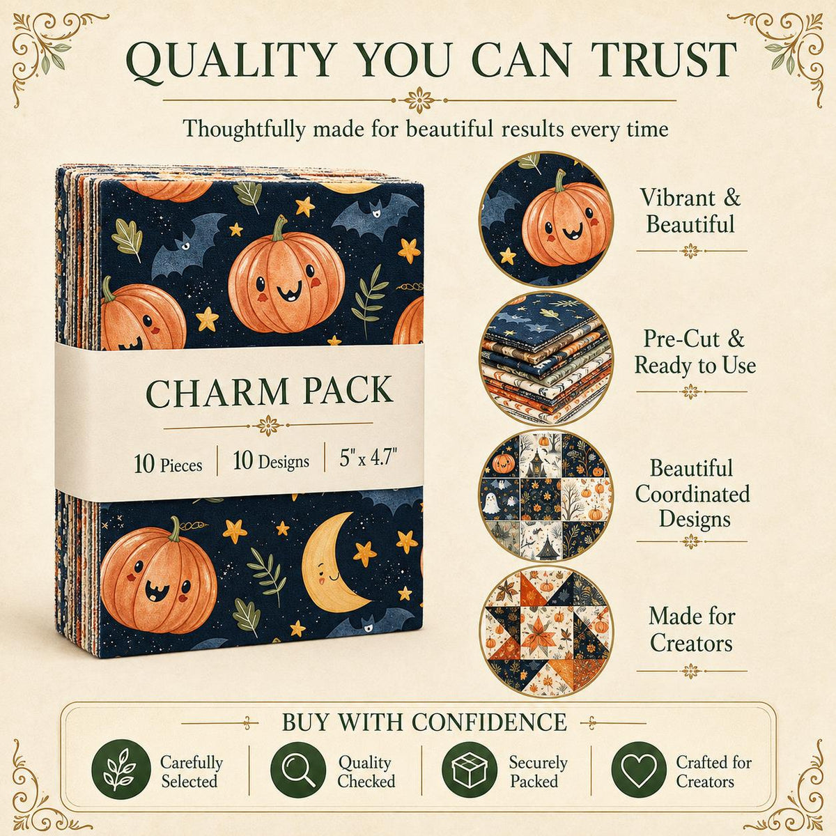 10Pc/Set Halloween Series Owl Skull Pumpkin Cat Moon Fat Quarter Fabric, Pre-Cut Square Fabric Assort, Fabric Set, Craft Fabric, Handmade DIY Patchwork Fabric,Home Quilting Sewing Fabric, Packaging Fabric, Scrapbooking Craft Hobbyist