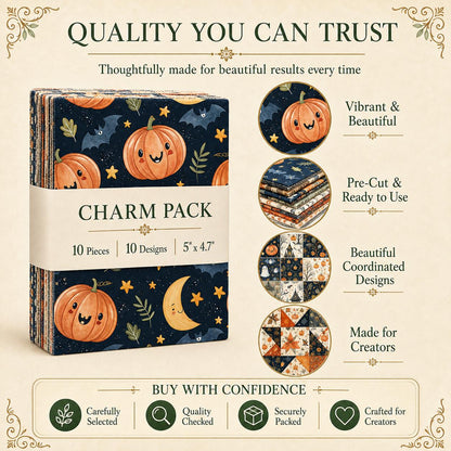 10Pc/Set Halloween Series Owl Skull Pumpkin Cat Moon Fat Quarter Fabric, Pre-Cut Square Fabric Assort, Fabric Set, Craft Fabric, Handmade DIY Patchwork Fabric,Home Quilting Sewing Fabric, Packaging Fabric, Scrapbooking Craft Hobbyist