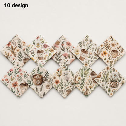 10Pc/Set Flower Series Rabbit Coffee Fat Quarter Fabric, Pre-Cut Square Fabric Assort, Fabric Set, Craft Fabric, Handmade DIY Patchwork Fabric,Home Quilting Sewing Fabric, Packaging Fabric, Scrapbooking Craft Hobbyist